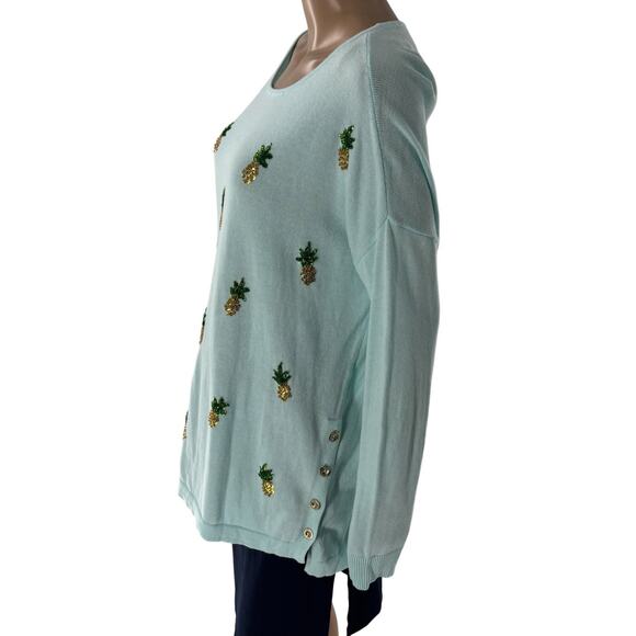 Lilly Pulitzer Whisper Blue Caralynn Sequin Pineapple Sweater - Picture 7 of 12